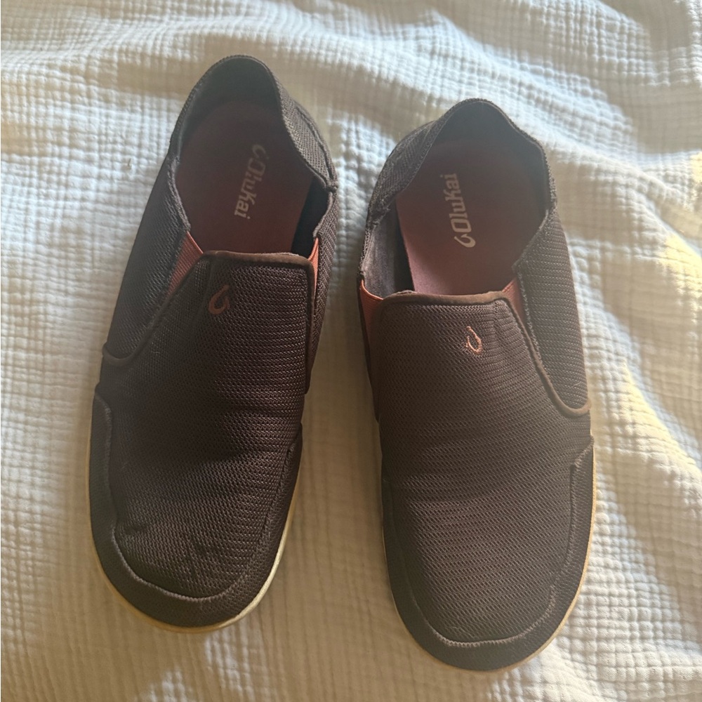 OluKai Men's Dark Brown Slip-On Loafers